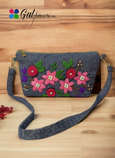 Elegant Grey Floral Clutch Bag