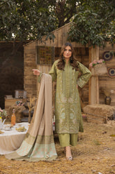 Peridot Embroidered Premium Shirt and Pure Wool Shawl 3PC - PR-402