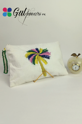 White Fabric Hand Embellished Pearls Clutch Bag GWCB0007