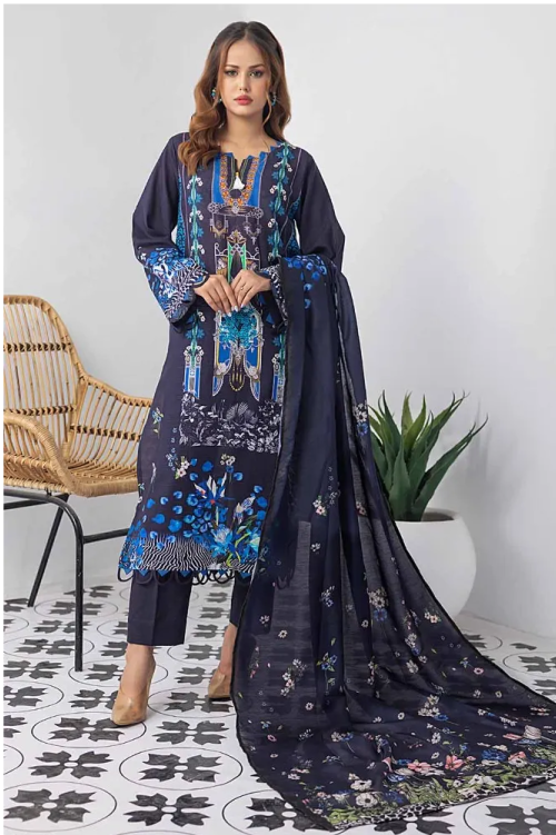 Gul Ahmad Printed Khaddar with Paper Cotton Dupatta 3 Piece - WRF #32002