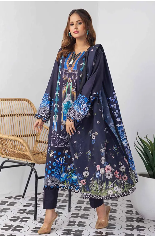 Gul Ahmad Printed Khaddar with Paper Cotton Dupatta 3 Piece - WRF #32002