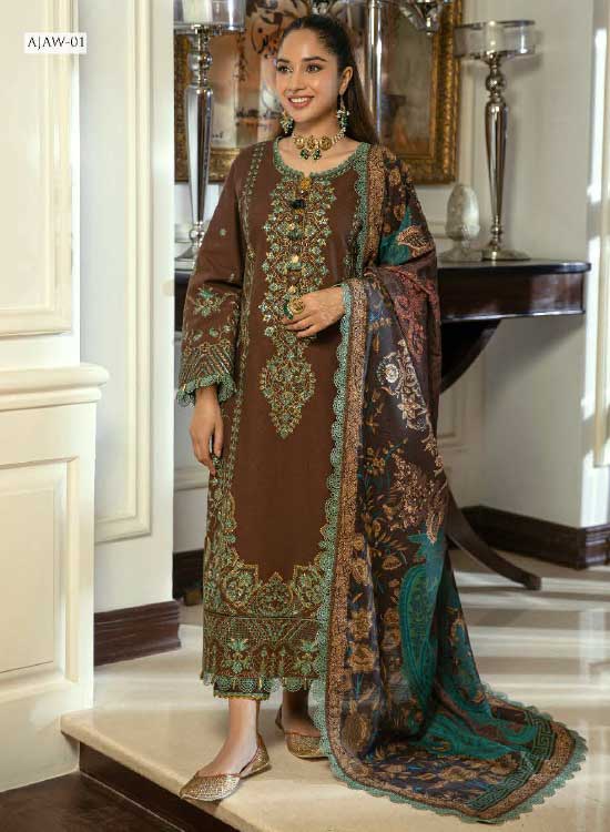 Asim Jofa Winter Khaddar 3 PC Shawl Collection AJAW-01
