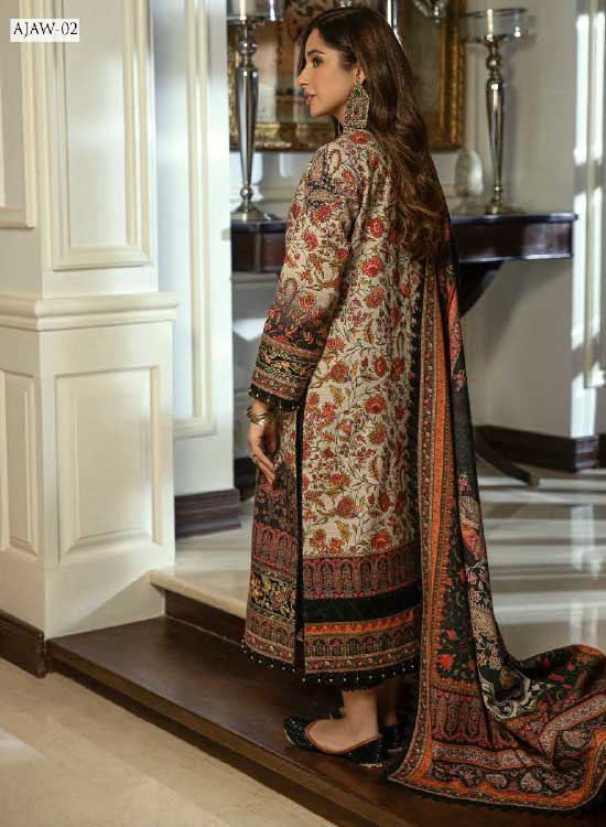 Asim Jofa Winter Khaddar 3 PC Shawl Collection AJAW-02