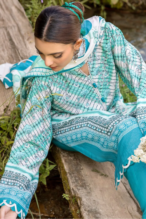 Gul Ahmad Printed Karandi 3 Piece Suit - AY #42003
