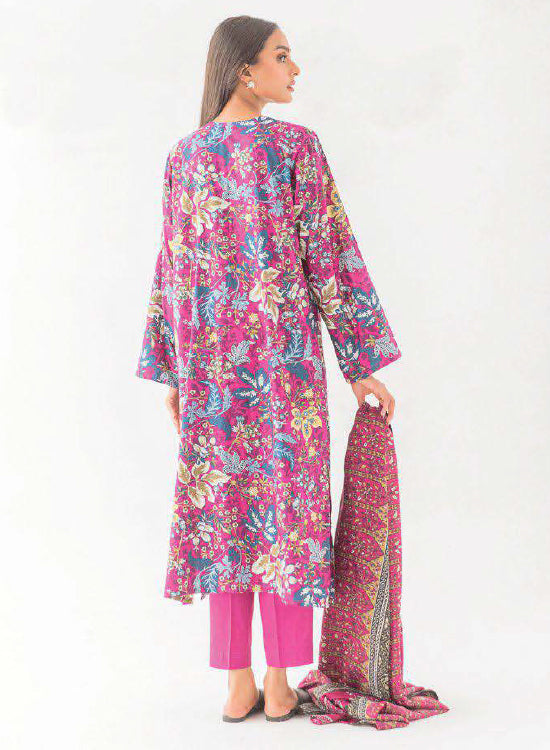 Beech Tree Winter Printed Cotton Satin 3PC Magenta Veil BT2W23U42