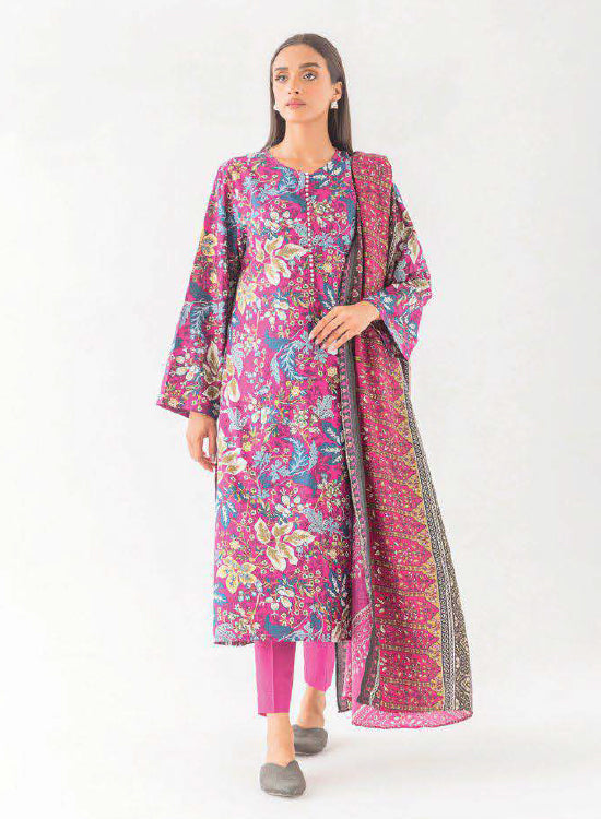 Beech Tree Winter Printed Cotton Satin 3PC Magenta Veil BT2W23U42