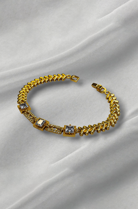golden chain Bracelet on white back background