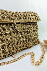Cream Gold Crochet Clutch Bag GWCB0008