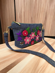 Elegant Grey Floral Clutch Bag