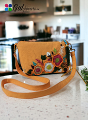 Stylish Orange Pearl Floral Handmade Clutch Bag