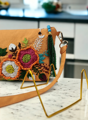 Stylish Orange Pearl Floral Handmade Clutch Bag
