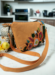 Stylish Orange Pearl Floral Handmade Clutch Bag
