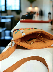 Stylish Orange Pearl Floral Handmade Clutch Bag