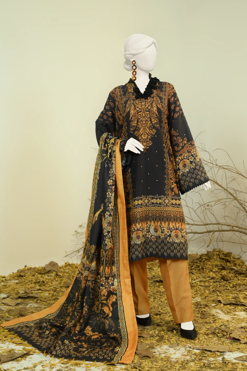 J. Printed Swiss Khaddar With Shawl 3 Piece - PJBWKU-24-1126