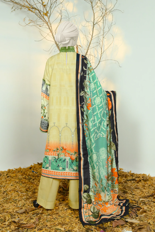 J. Printed Swiss Khaddar With Shawl 3 Piece - PJBWKU-24-1128