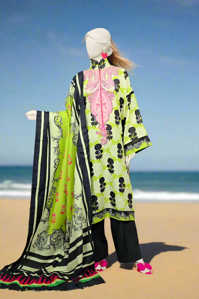 J. Printed Swiss Khaddar With Shawl 3 Piece - PJBWKU-24-1133