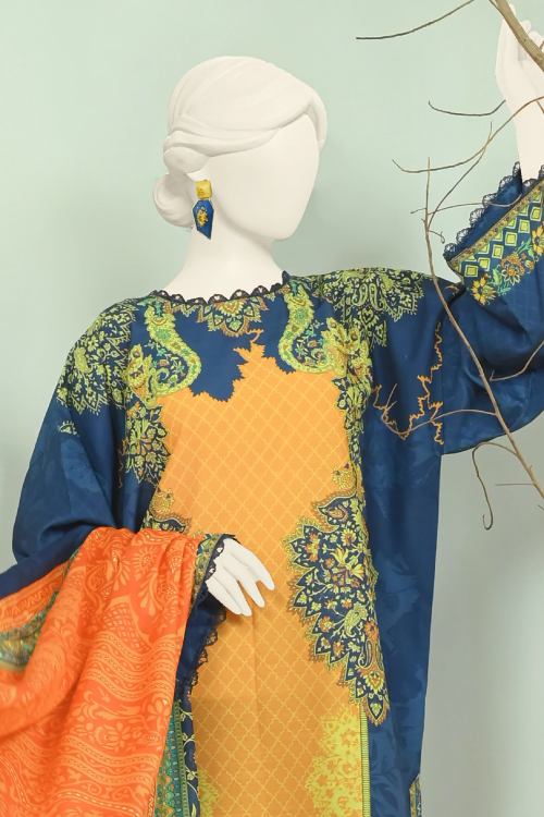 J. Printed Swiss Khaddar With Shawl 3 Piece - PJBWKU-24-1137