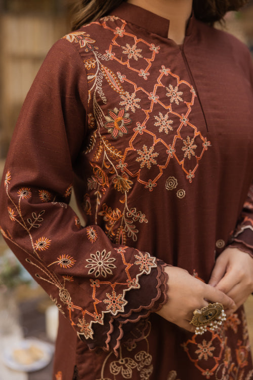 Peridot Embroidered Premium Shirt and Pure Wool Shawl 3PC - PR-400