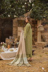 Peridot Embroidered Premium Shirt and Pure Wool Shawl 3PC - PR-402