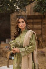 Peridot Embroidered Premium Shirt and Pure Wool Shawl 3PC - PR-402