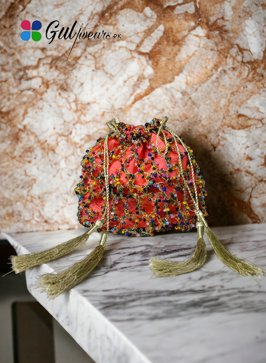 Pink Multi-Color Beads Potli Bag