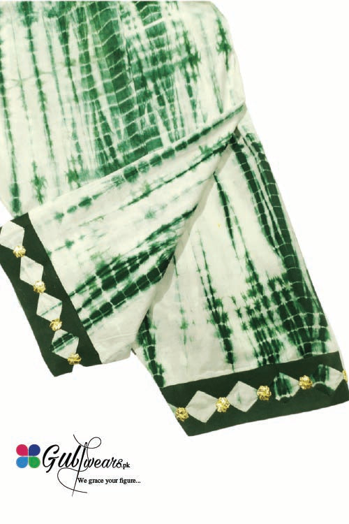Stitched Cotton Tie & Dye Shalwar GWSh00013- Green