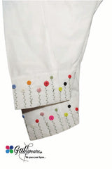 Stitched Slub Linen Color Impression Design Shalwar GWSh00008-White
