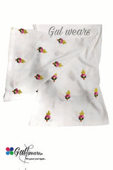 Stitched Slub Linen Hand Embroidery Bell Bottom Trouser GWT00005-White