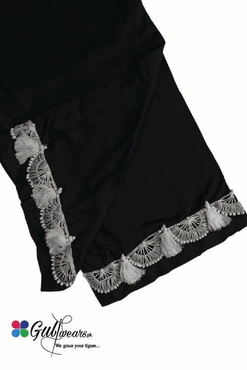 Stitched Slub Linen Hand Embroidery Trouser GWT00002-Black