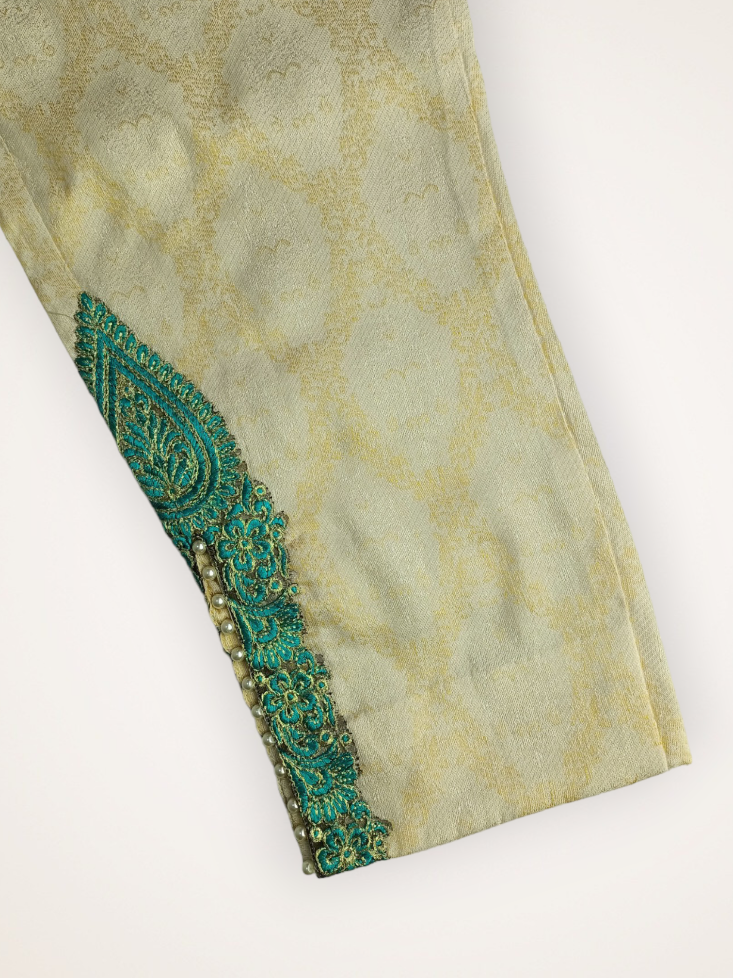 Stitched Viscose Jamawar Embroidered Trouser GWT00001-Off White