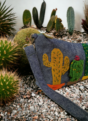Stylish Grey Hand Embroidered 3D Cactus Clutch Bag
