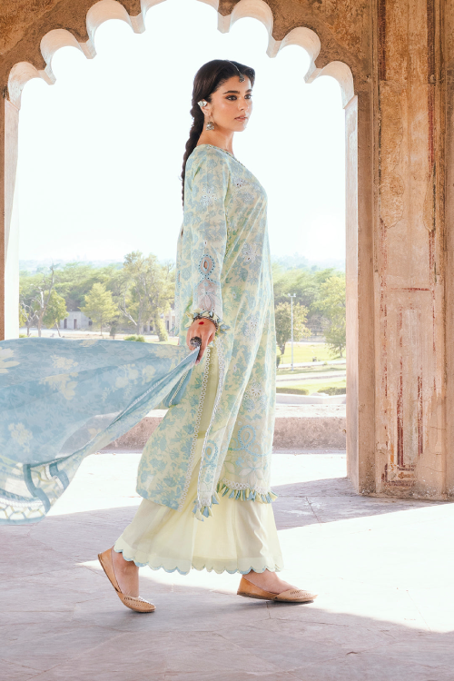 Zellbury digital printed embroidered chikankari Lawn shirt-WUS25E30809