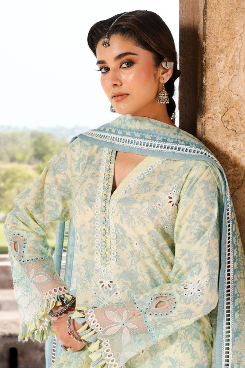 Zellbury digital printed embroidered chikankari Lawn shirt-WUS25E30809