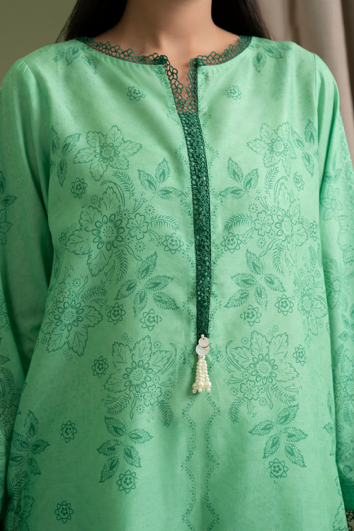 Zellbury Summer Print Embroidered Slub Lawn Shirt Digital 3 Piece - WUS25X30519