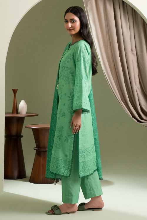 Zellbury Summer Print Embroidered Slub Lawn Shirt Digital 3 Piece - WUS25X30519