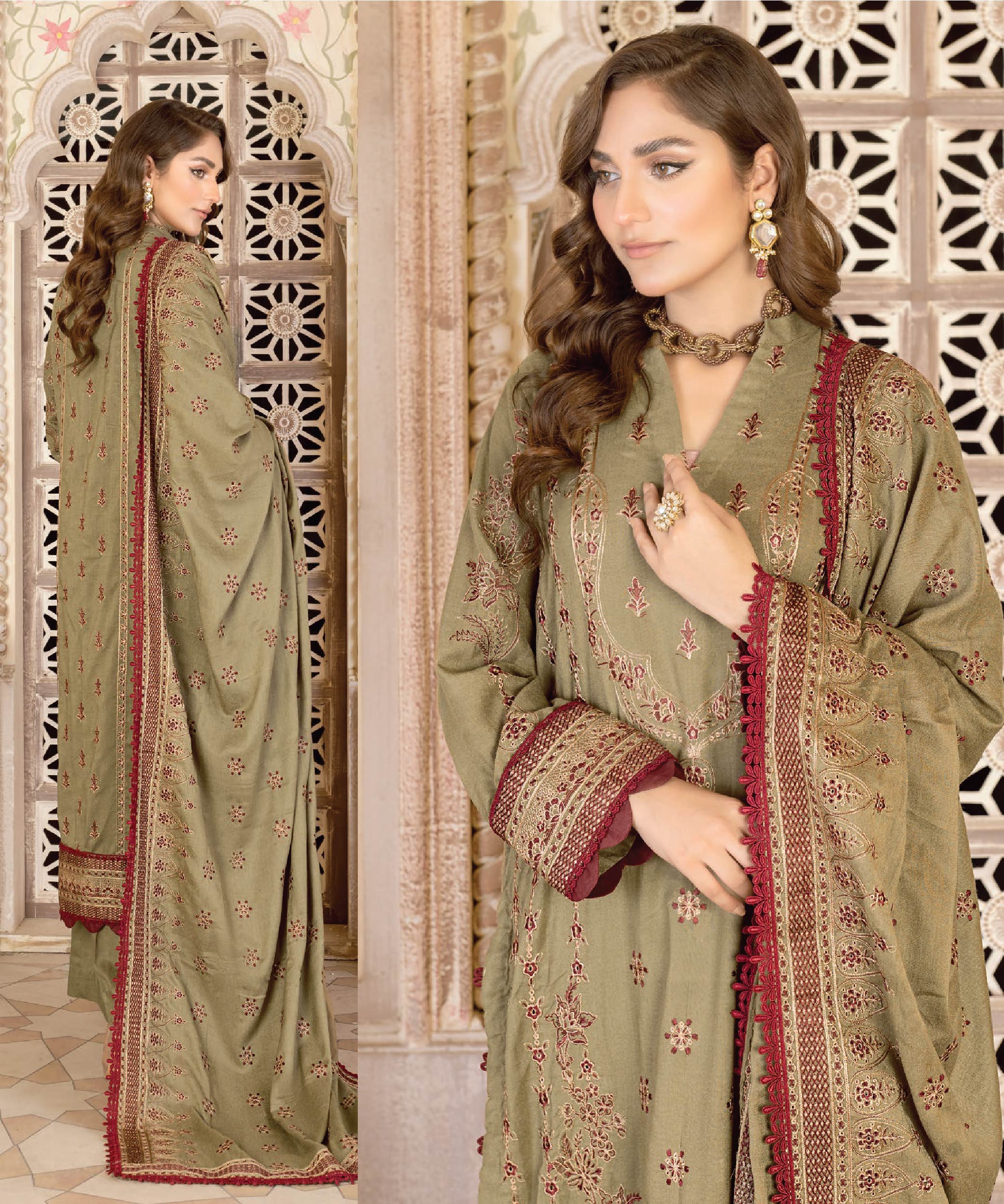 Wania Falak Winter Peach Embroidered 3 Piece Shawl Collection WP-214