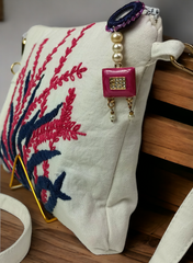 White Thread Embroidered Clutch Bag
