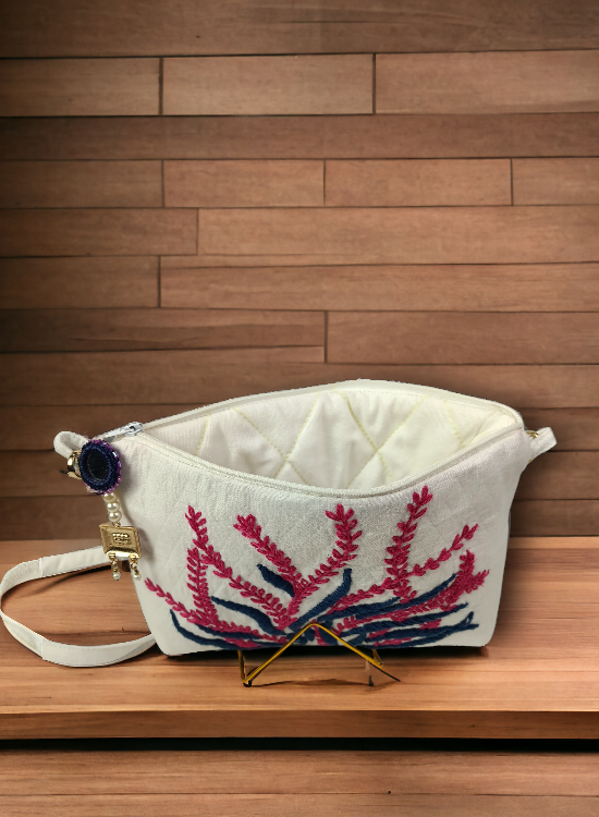 White Thread Embroidered Clutch Bag
