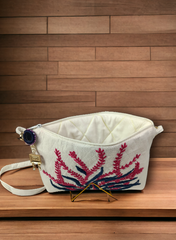 White Thread Embroidered Clutch Bag